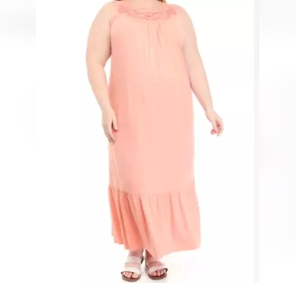 Cupio Tiered Maxi Dress Woman Plus 2X Floral Embroidery Blooming Dahalia New